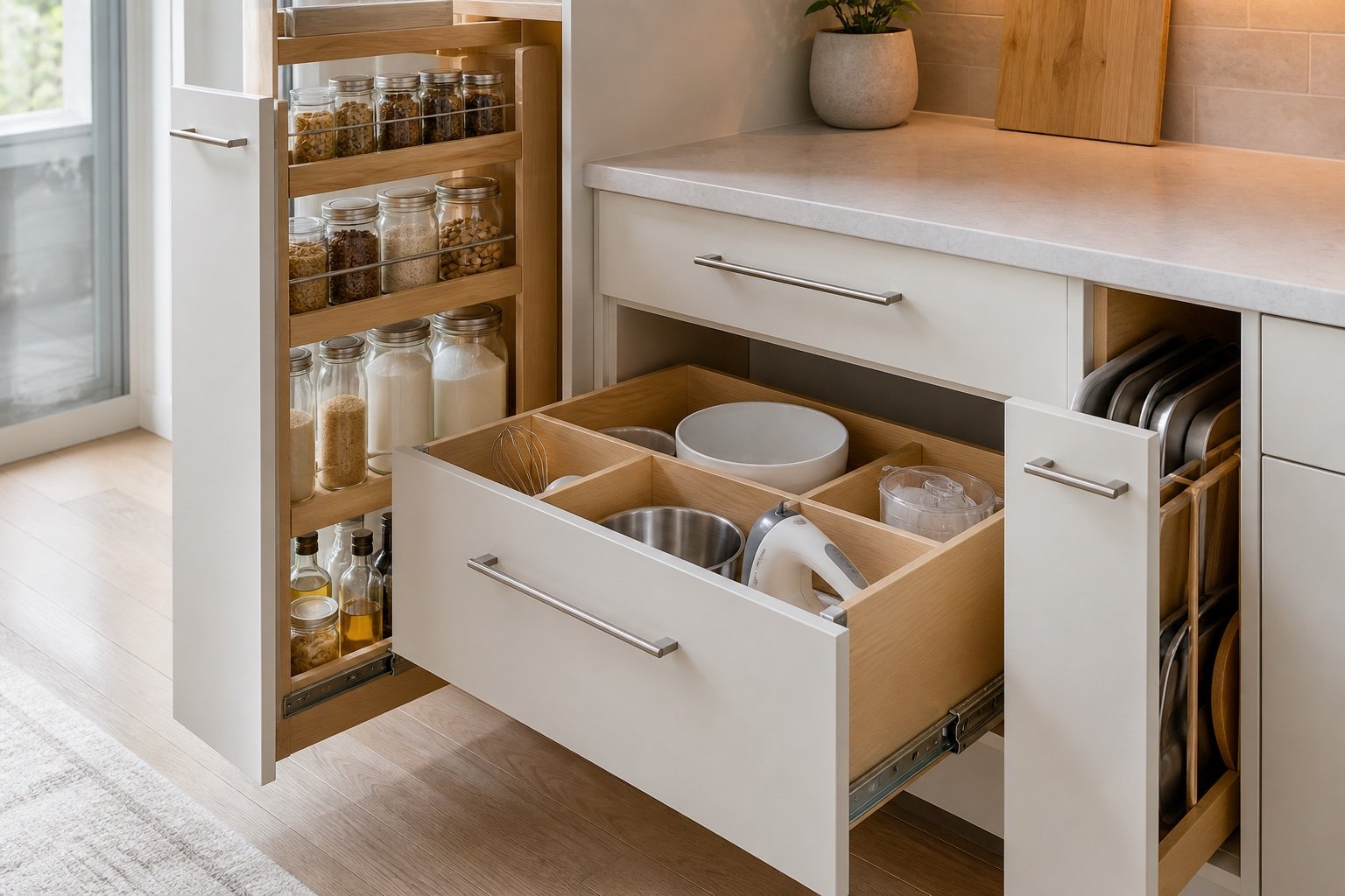 Garde-manger coulissant, tiroir profond et rangement vertical sur mesure