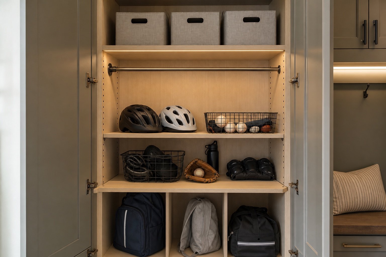 Armoire de vestiaire ajustable pour équipement saisonnier