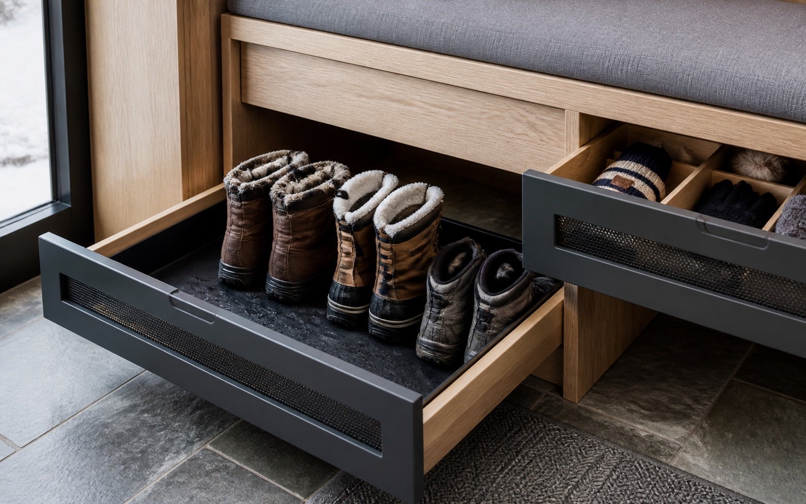 Rangement de vestibule ventilé pour bottes et accessoires