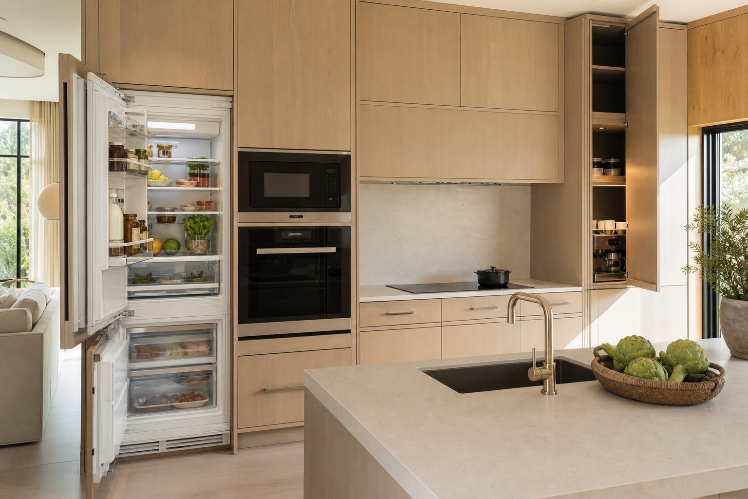 Électroménagers intégrés dans des armoires de cuisine sur mesure
