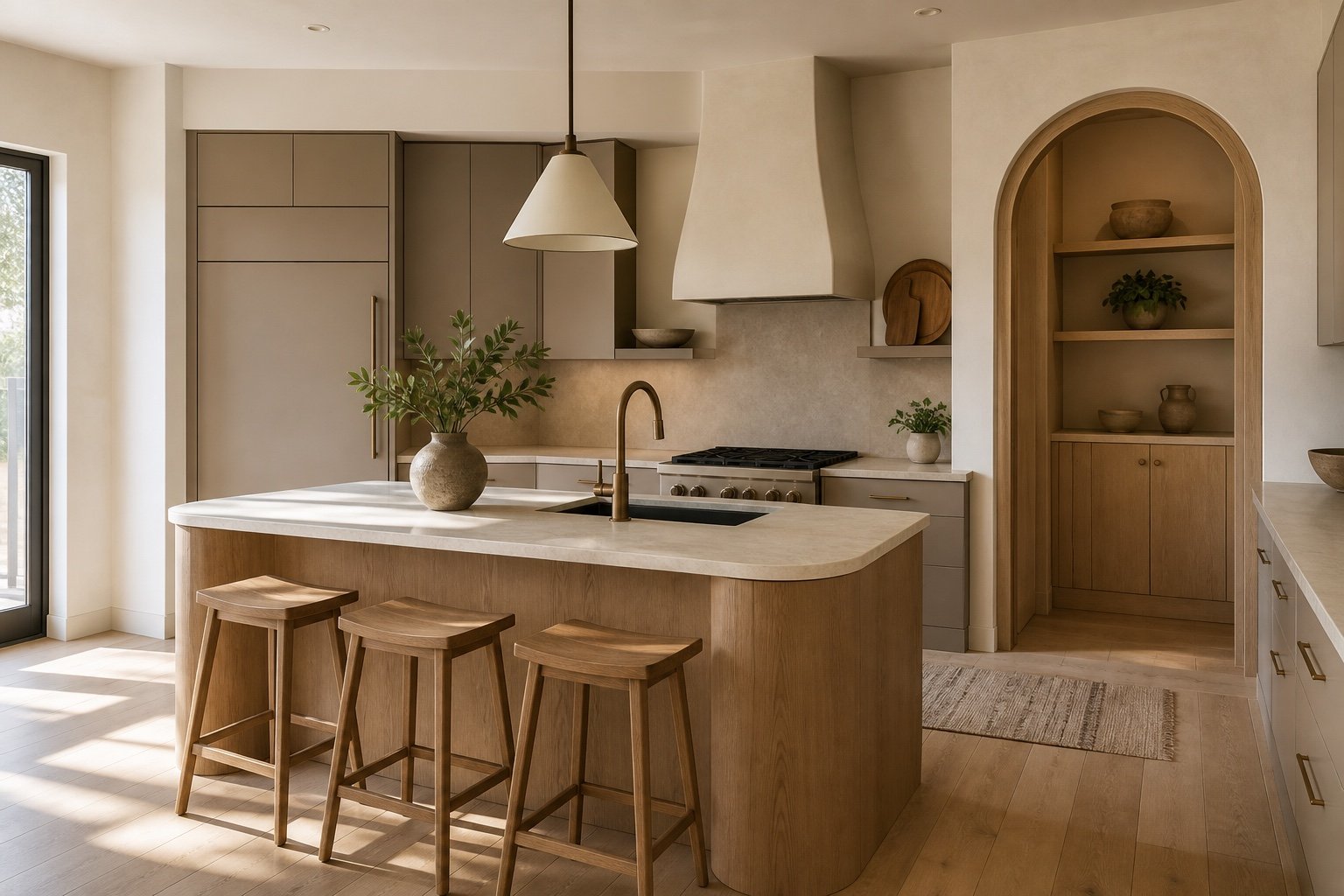 Concept de cuisine méditerranéenne moderne en chêne et tons argile